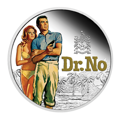 A picture of a James Bond Dr. No - 2022 1 oz. Silver Proof Coloured Coin
